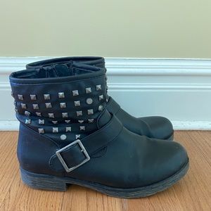 Black studded leather booties
